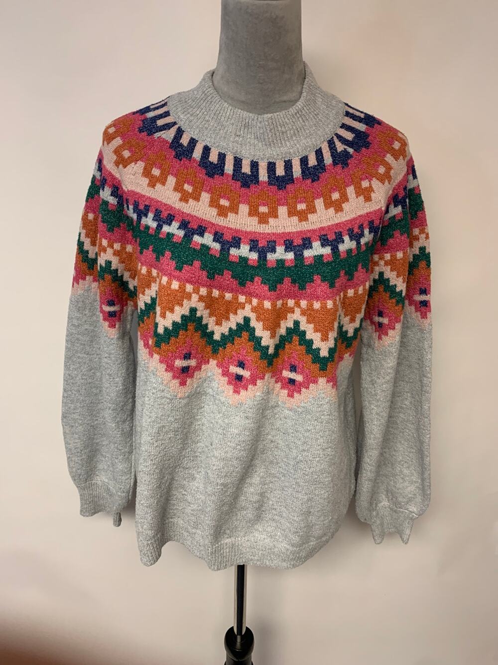 Maurices Mock Neck Sweater Fair Isle Geometric Womens SZ Large